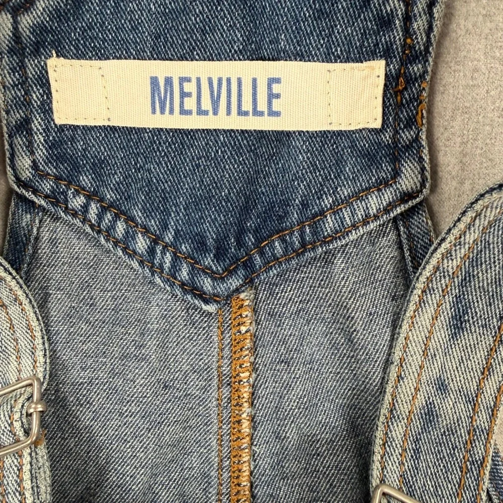 Melville Womens Denim Shortalls Medium Wash Raw Hem Overalls Size S 829SP155005B
